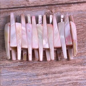 Light Pink Abalone Pauca Shell Boho Style Elasticated Wide Cuff Bracelet